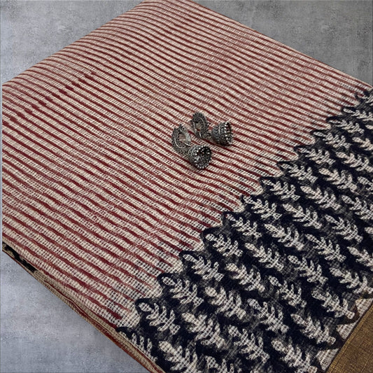 Red stripes cotton kota doria saree