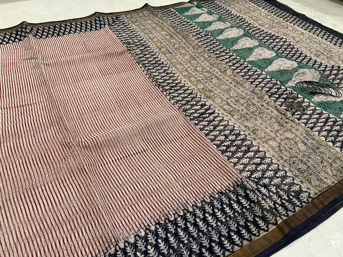 Red stripes cotton kota doria saree