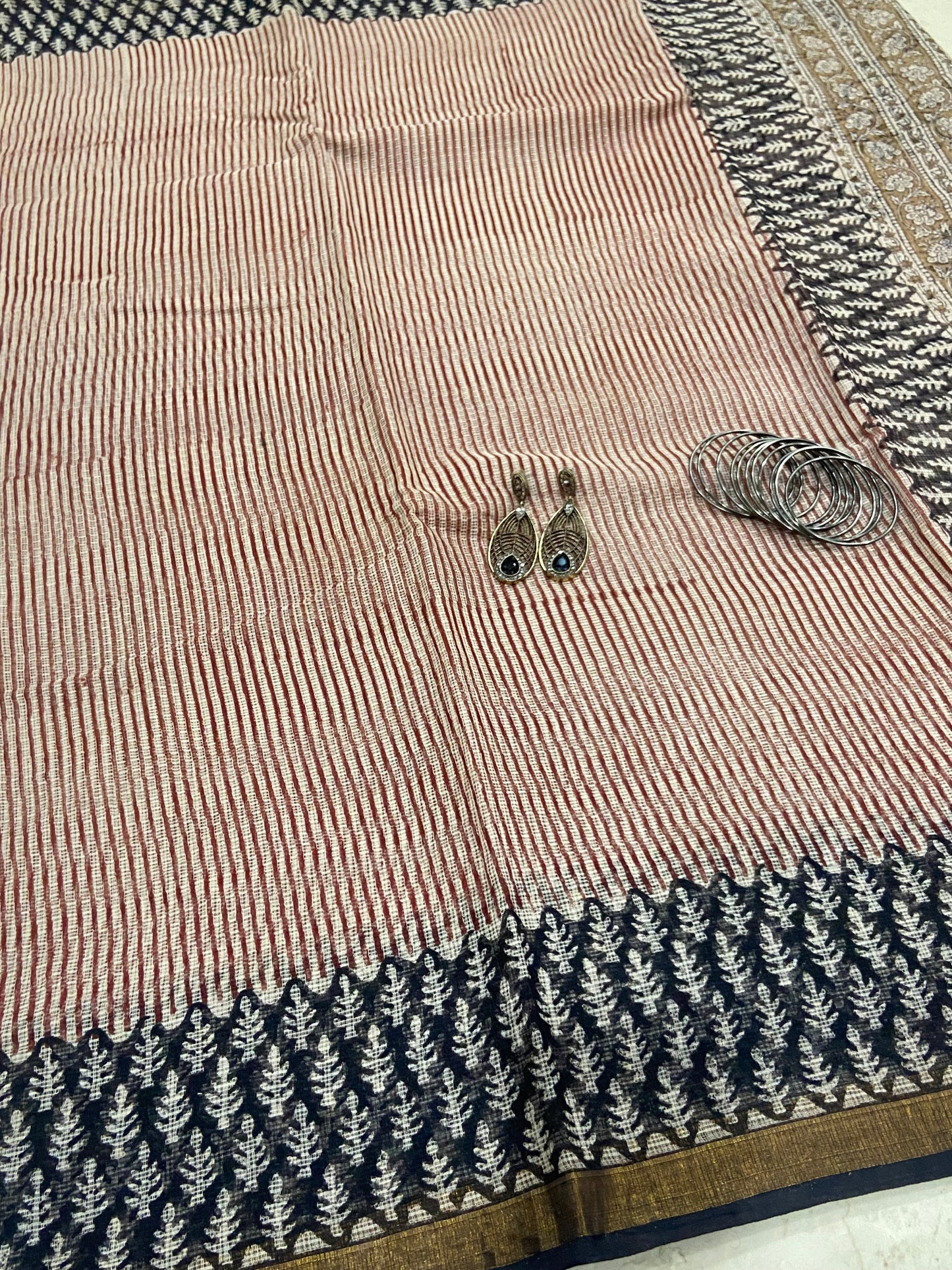 Red stripes cotton kota doria saree