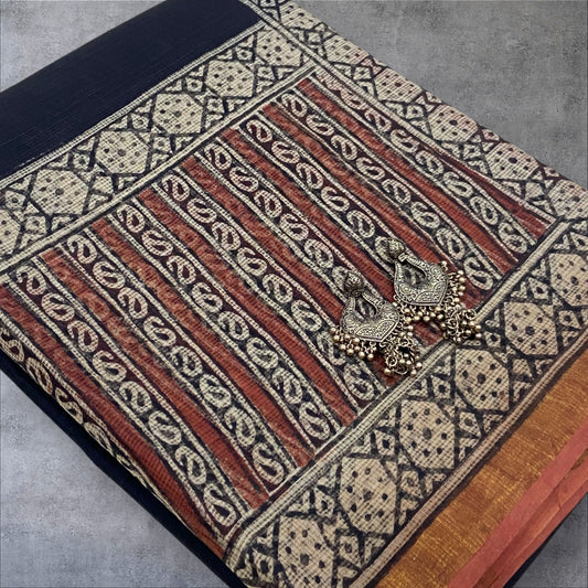 Black and red pattern border cotton kota doria saree