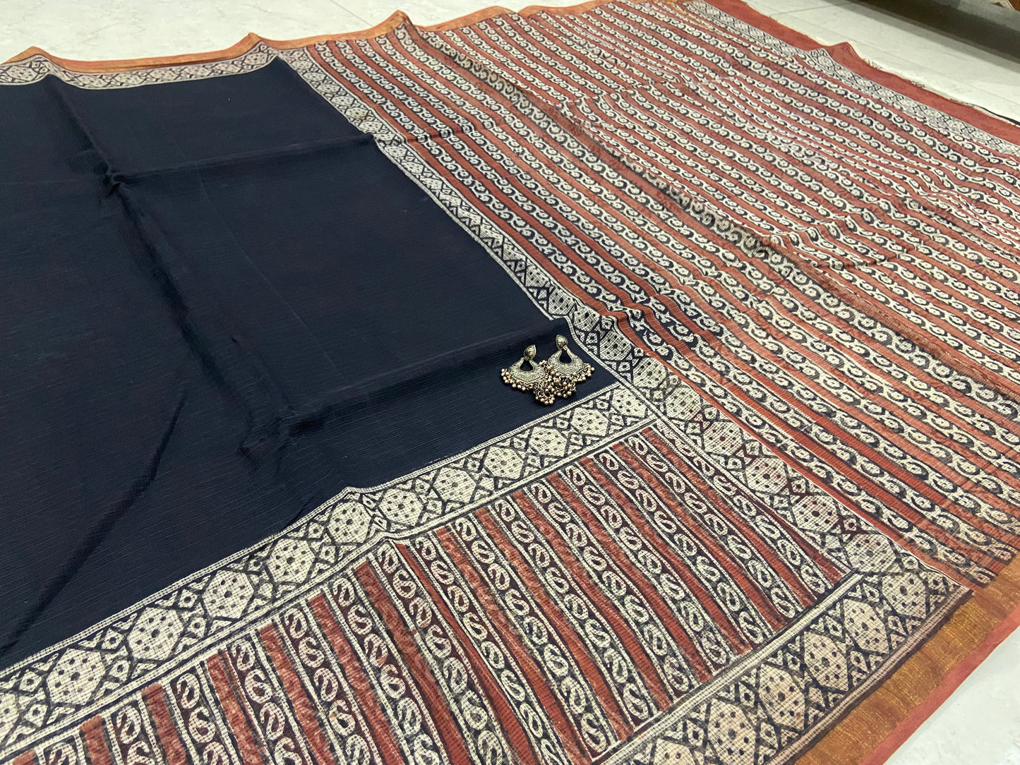 Black and red pattern border cotton kota doria saree