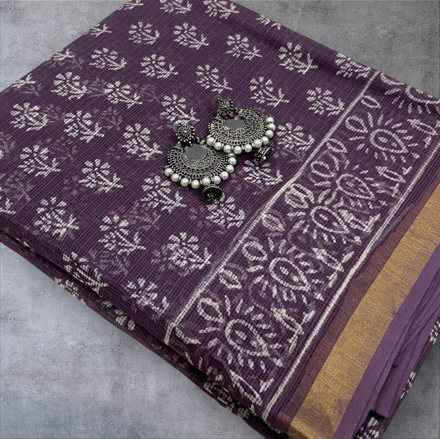 Light Purple cotton kota doria zari border saree