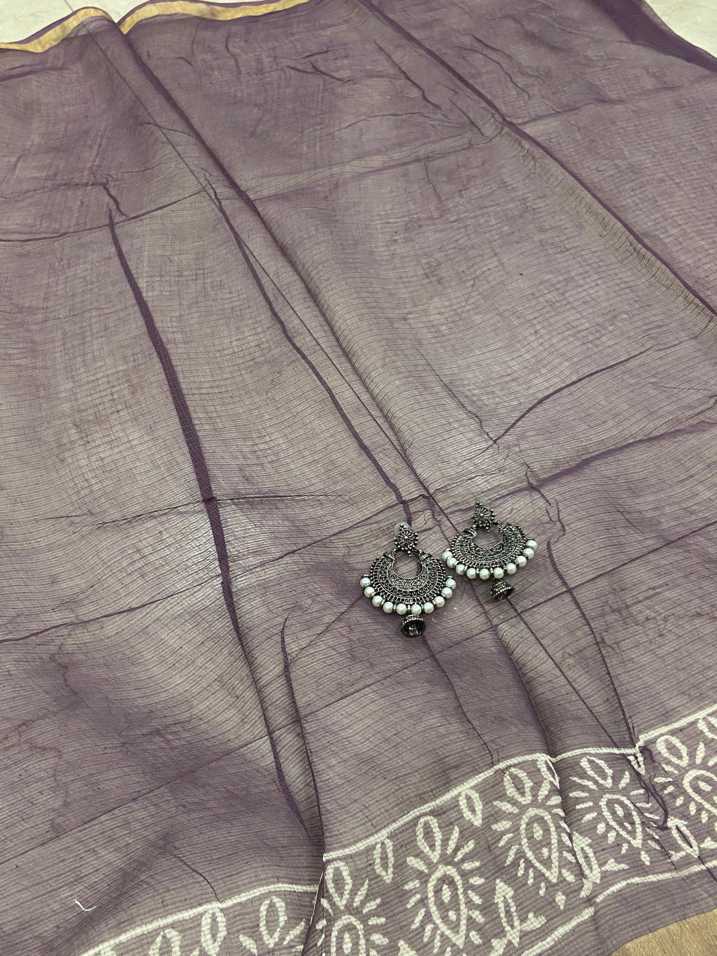 Light Purple cotton kota doria zari border saree