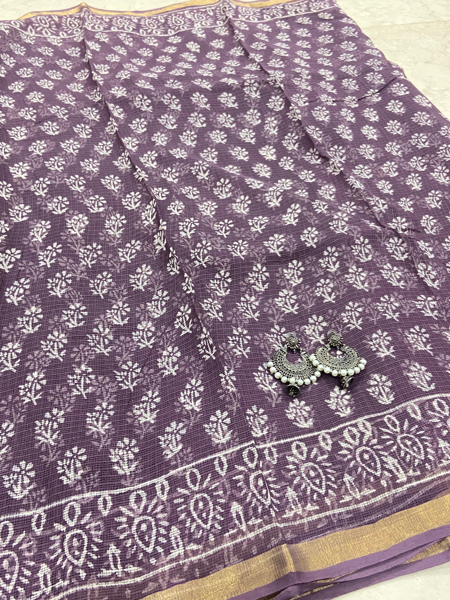 Light Purple cotton kota doria zari border saree