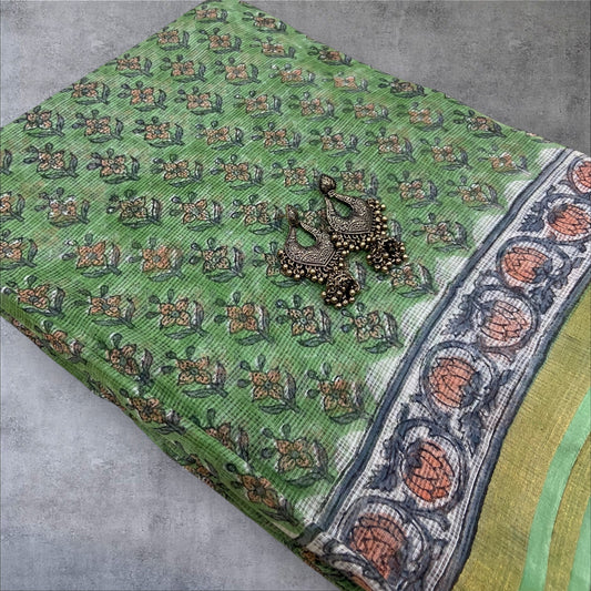 Pista green cotton kota doria saree