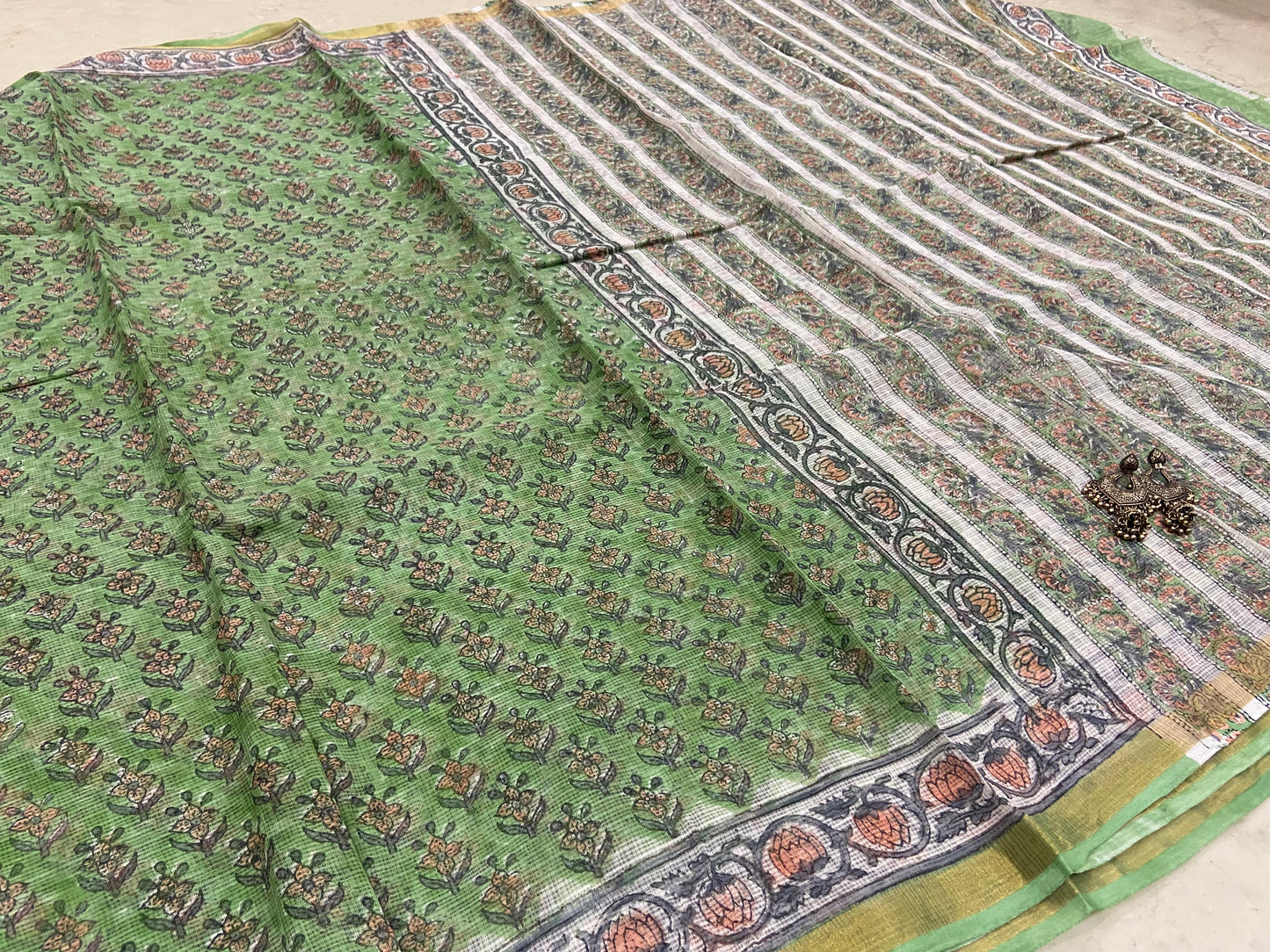 Pista green cotton kota doria saree