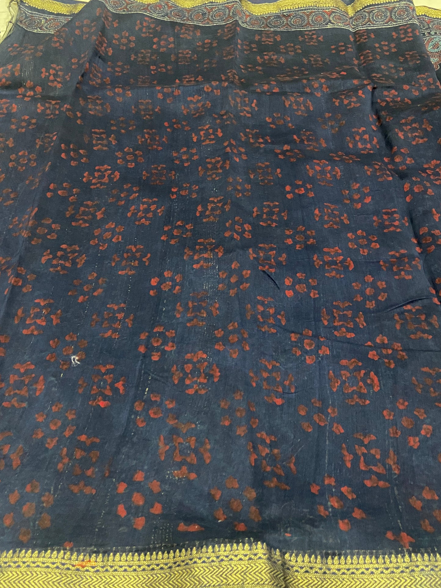 Navy blue maheshwari cotton silk zari border saree