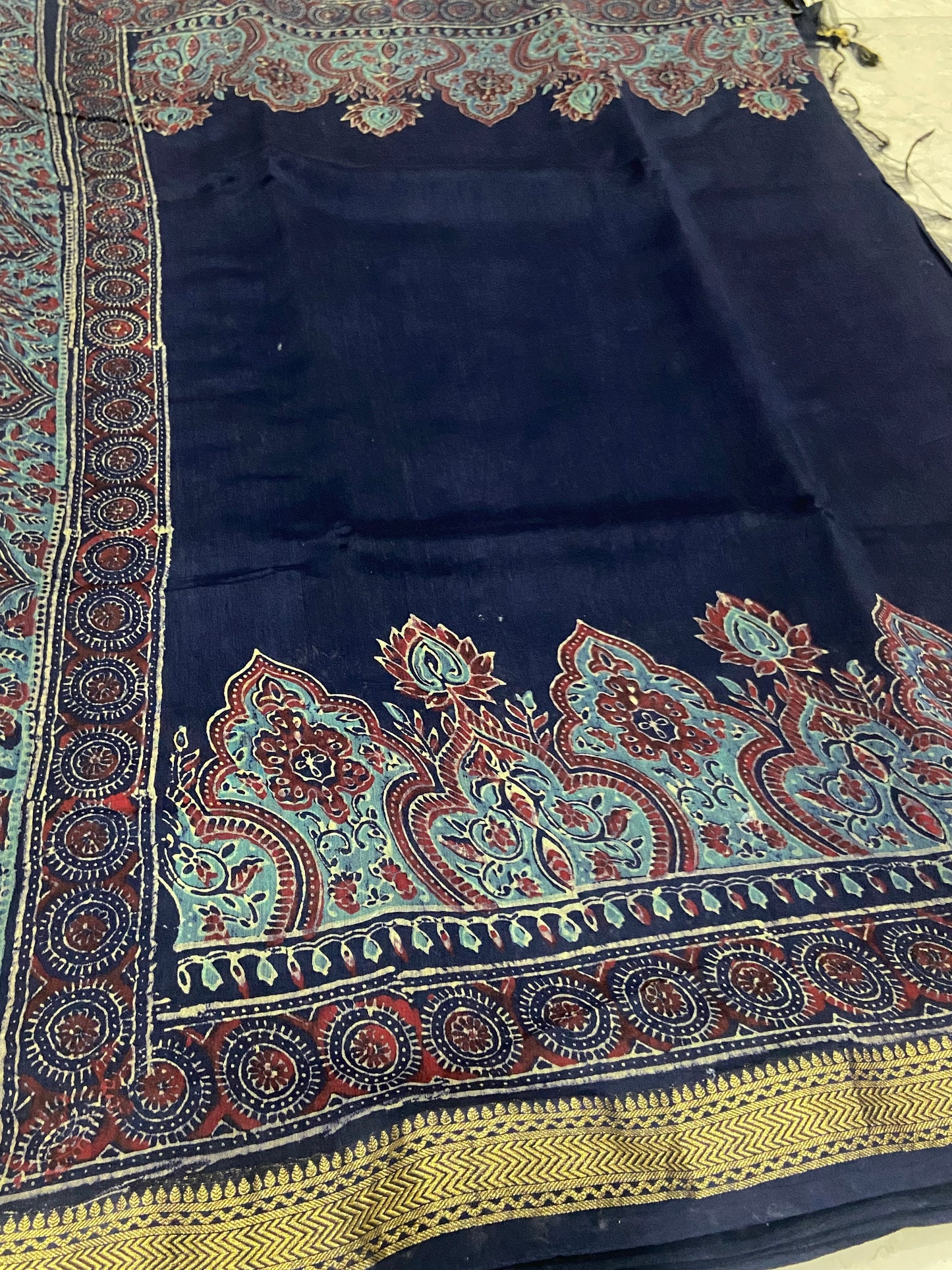 Navy blue maheshwari cotton silk zari border saree