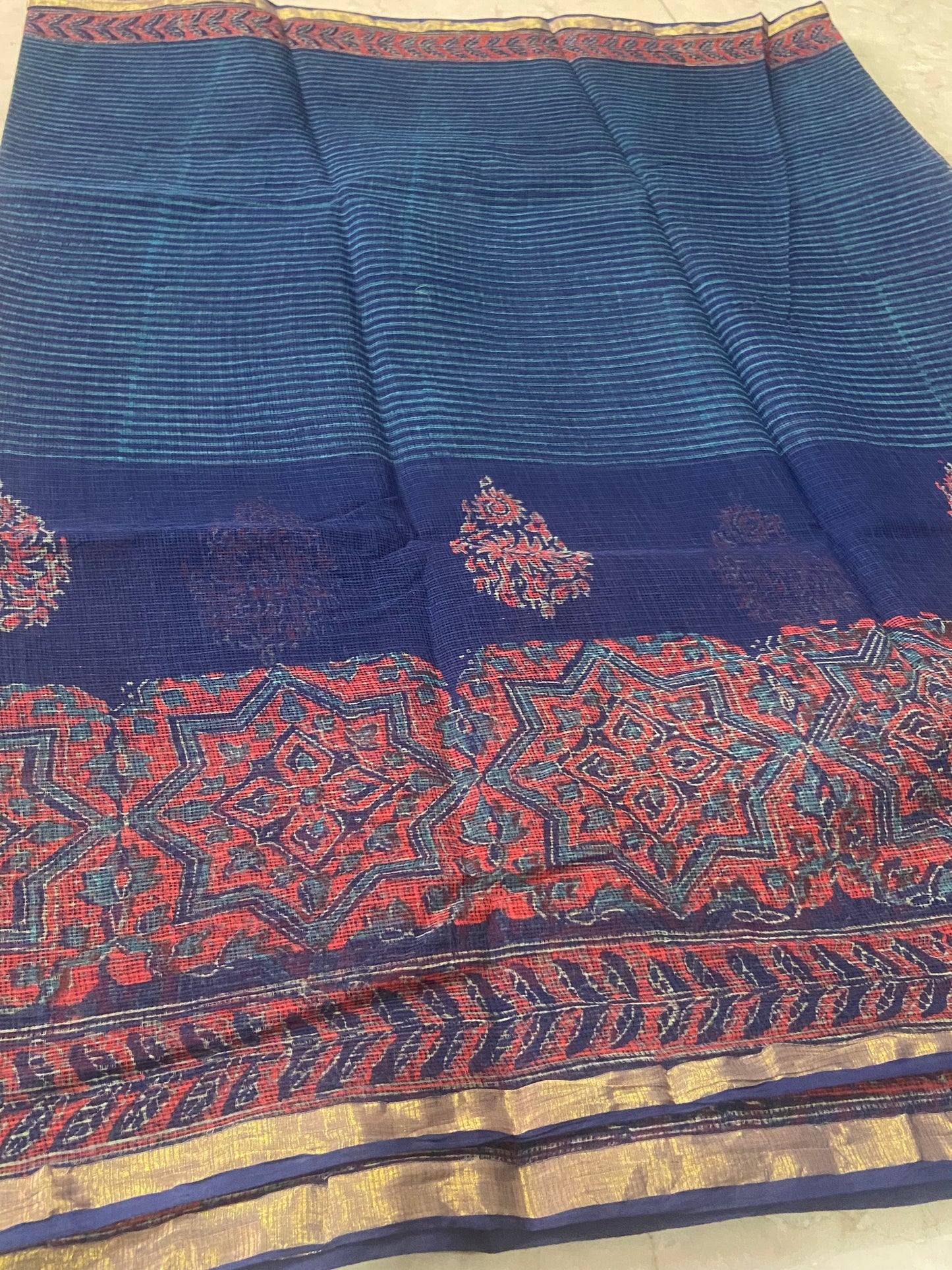Blue striped cotton kota doria saree