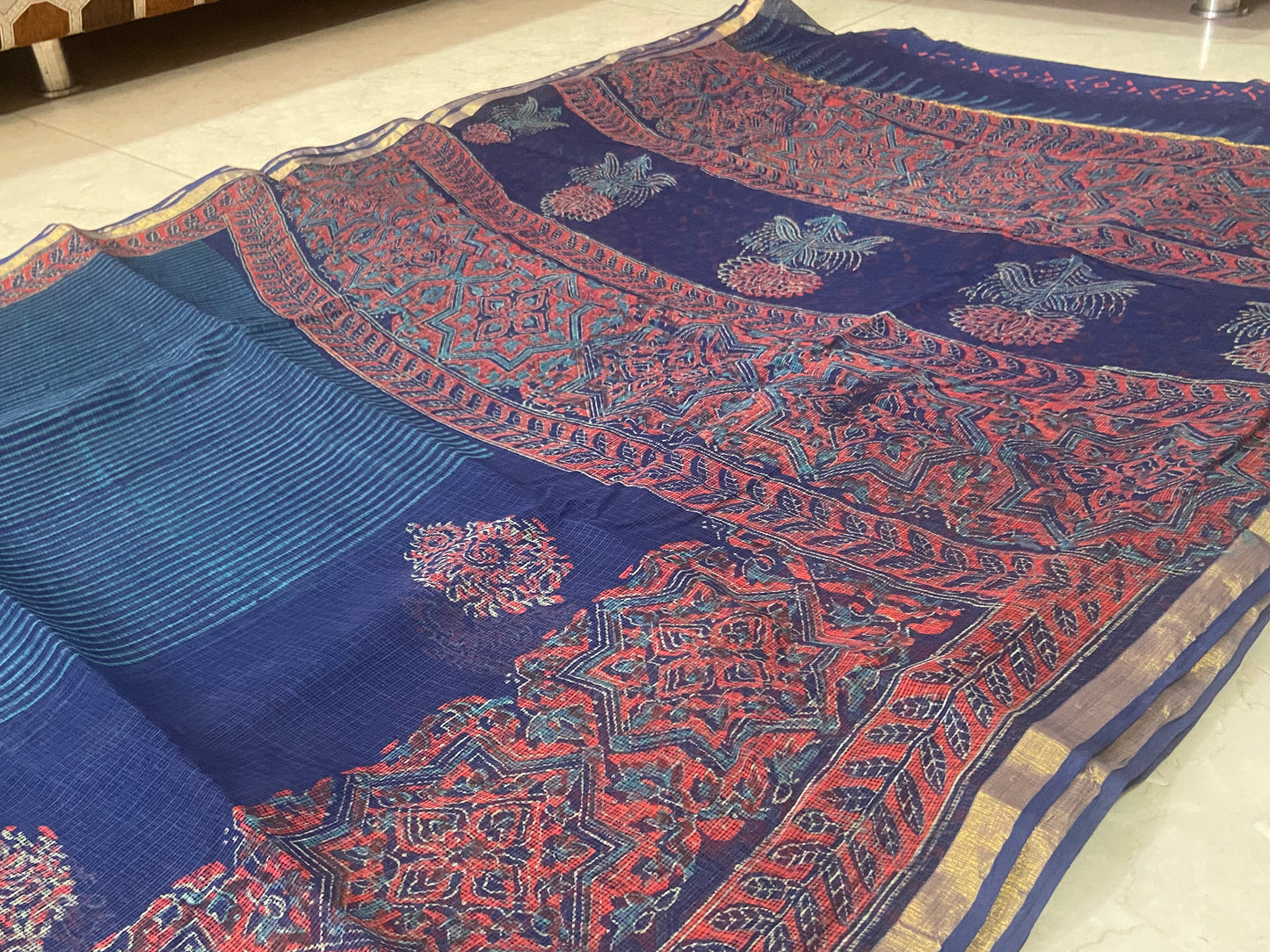 Blue striped cotton kota doria saree