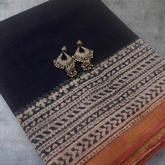 Black cotton kota doria saree