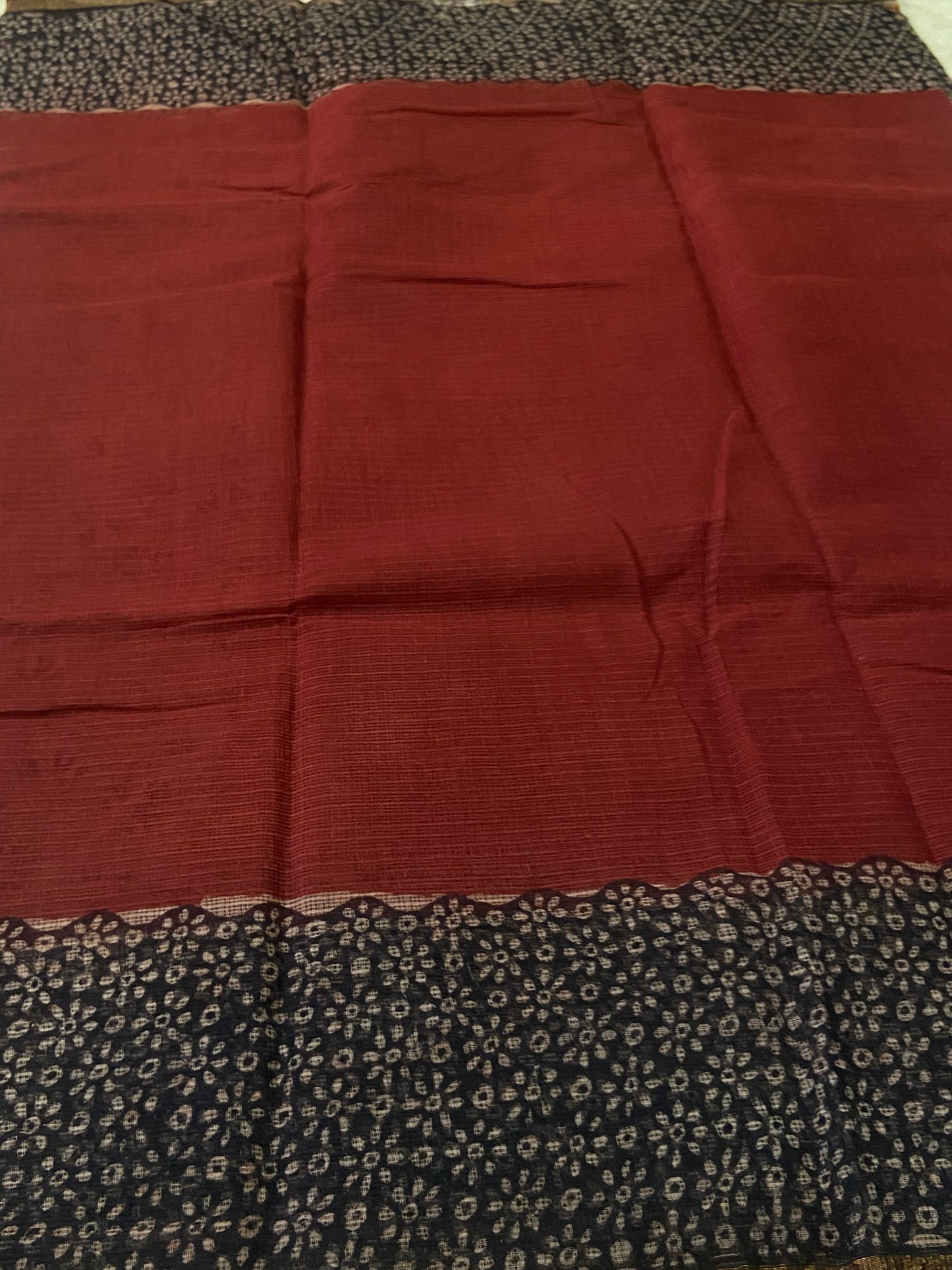 Maroon Red cotton kota doria saree