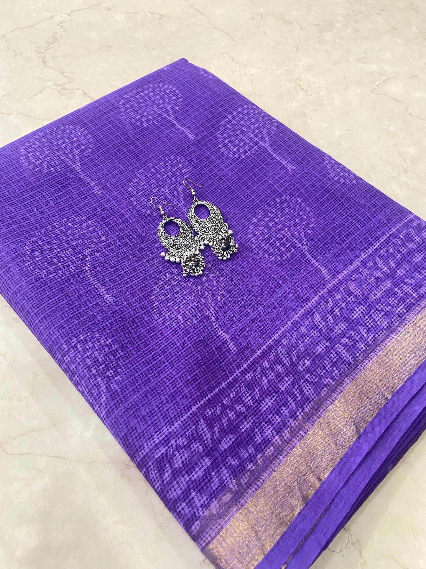 Purple cotton kota doria zari border saree