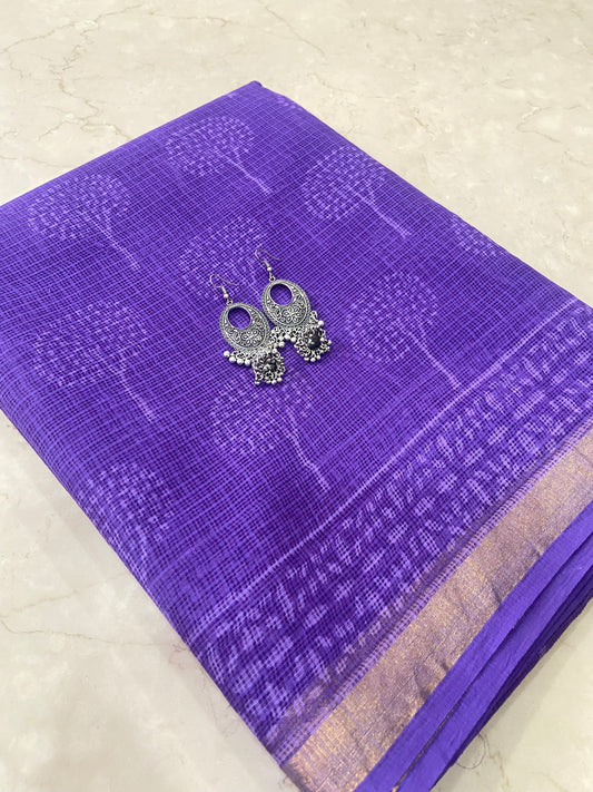 Purple cotton kota doria zari border saree
