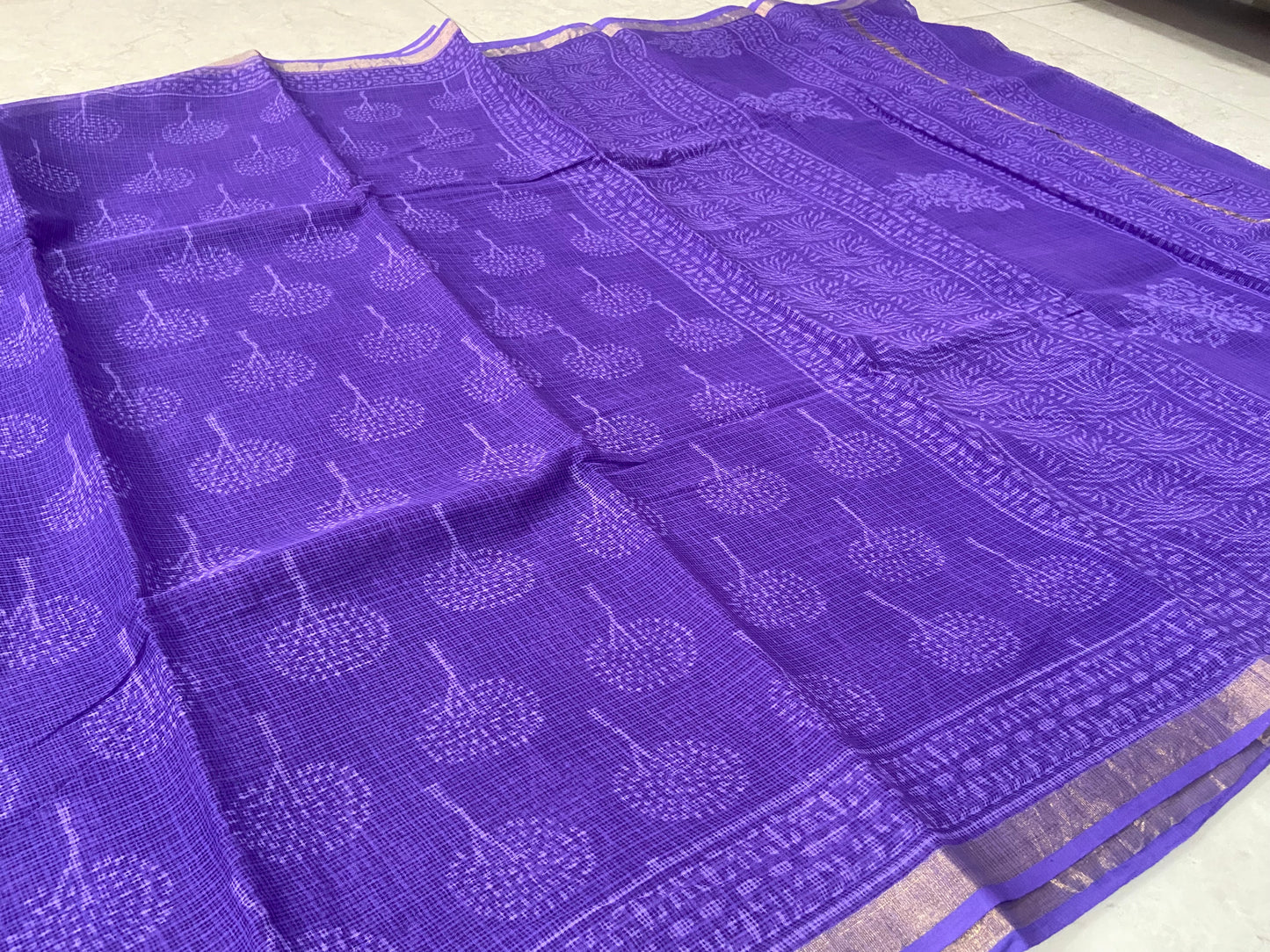 Purple cotton kota doria zari border saree