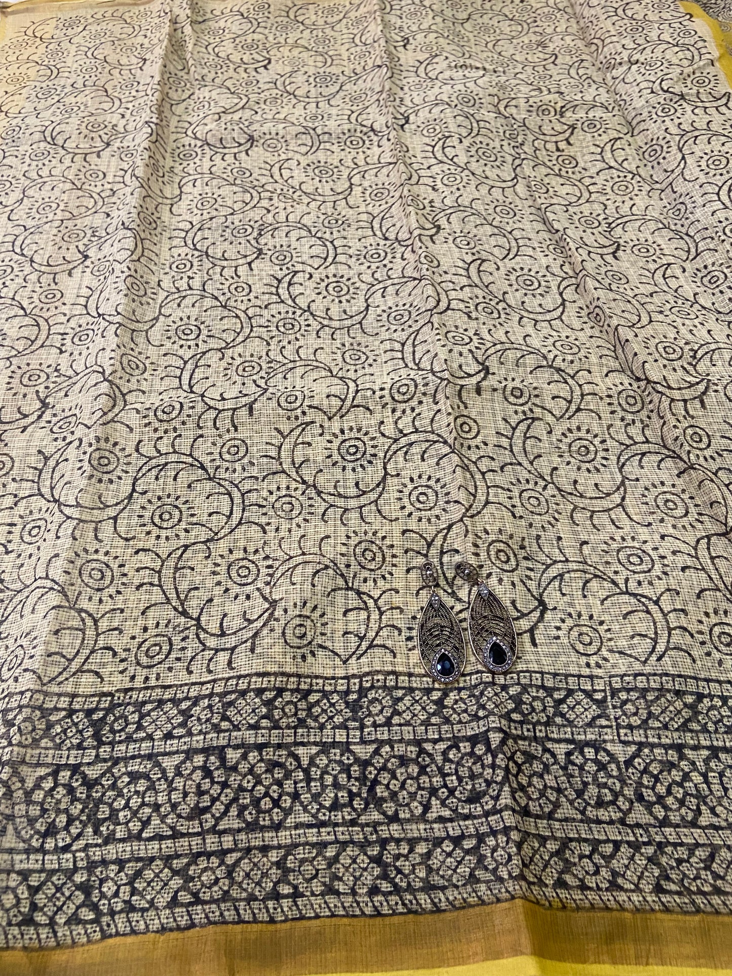 Yellow mango buttis cotton kota doria saree