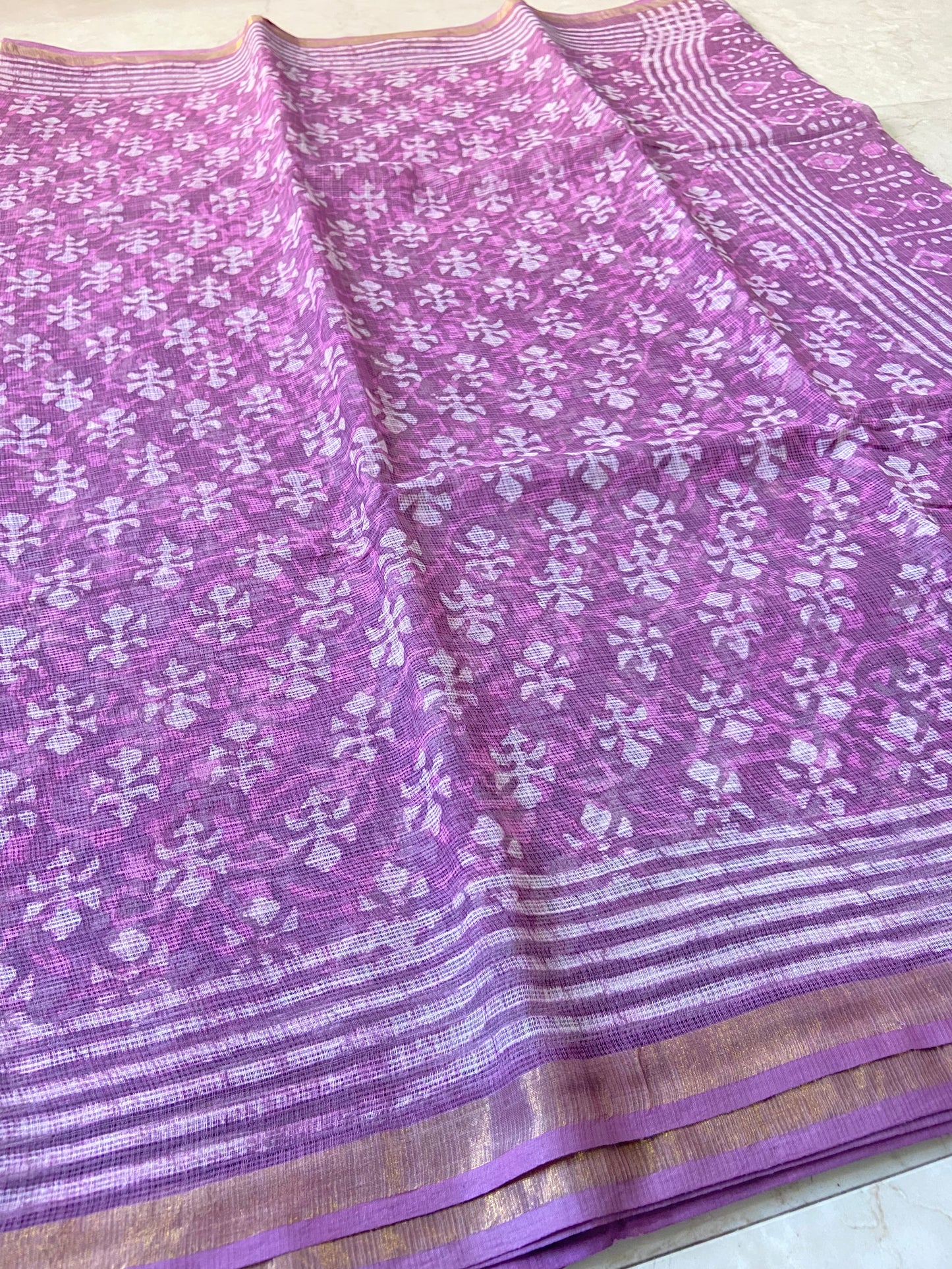 Mauve pink cotton kota doria zari border saree