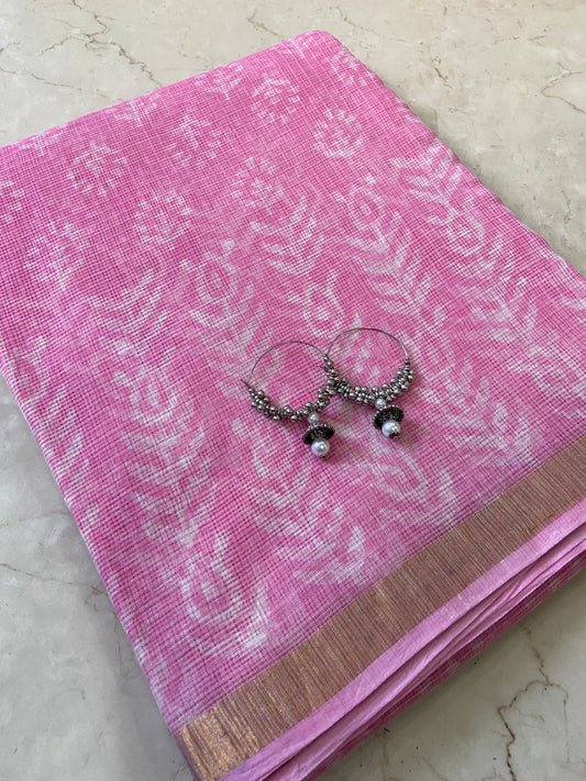 Light pink cotton kota doria saree
