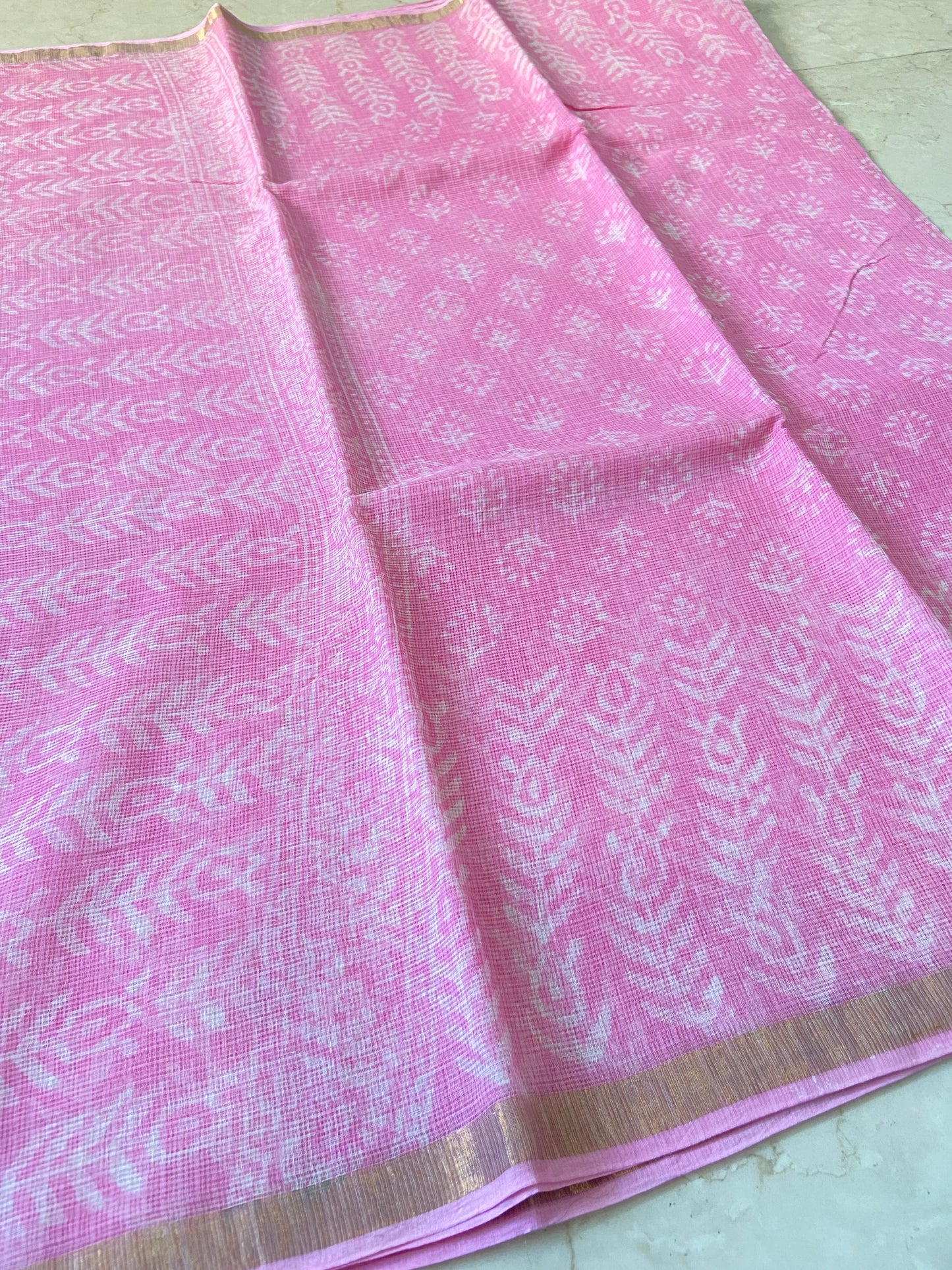 Light pink cotton kota doria saree