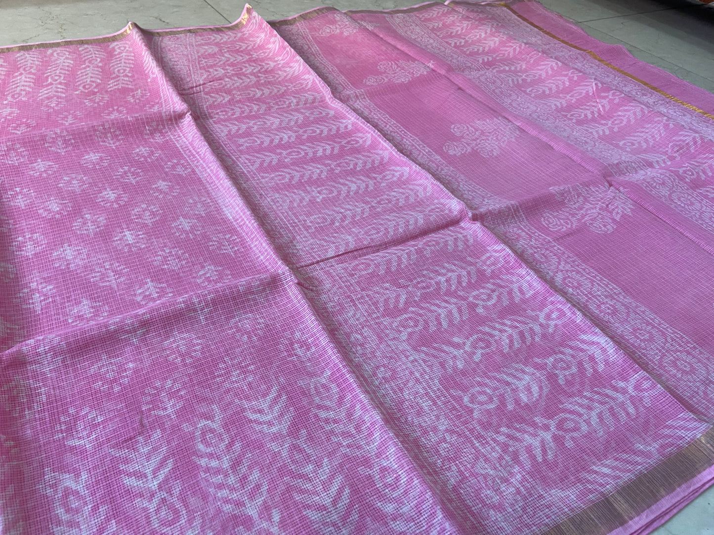 Light pink cotton kota doria saree