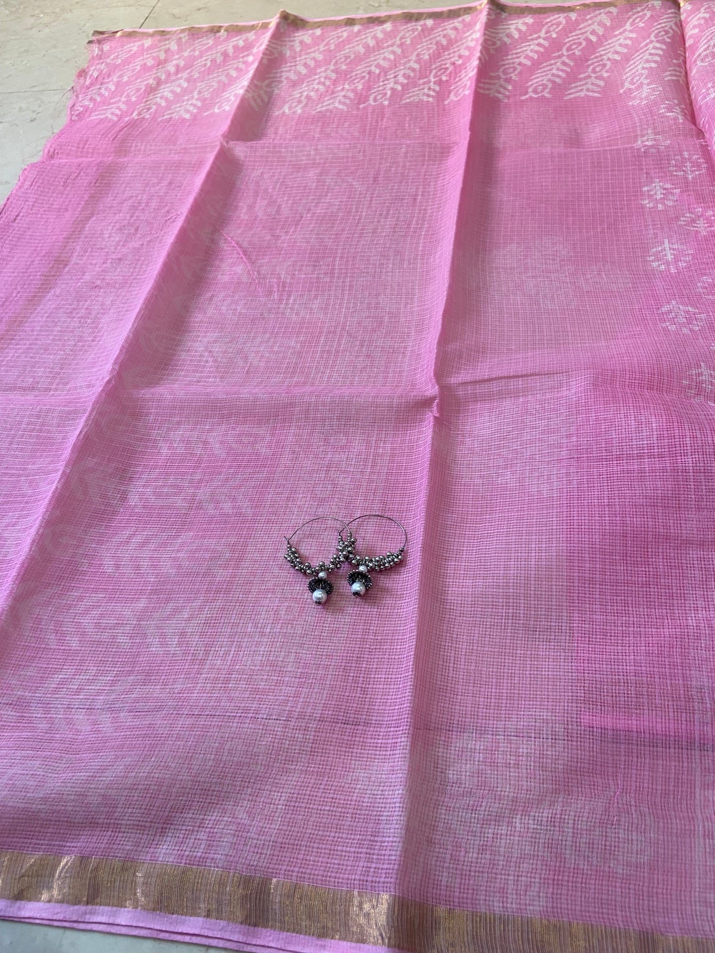 Light pink cotton kota doria saree