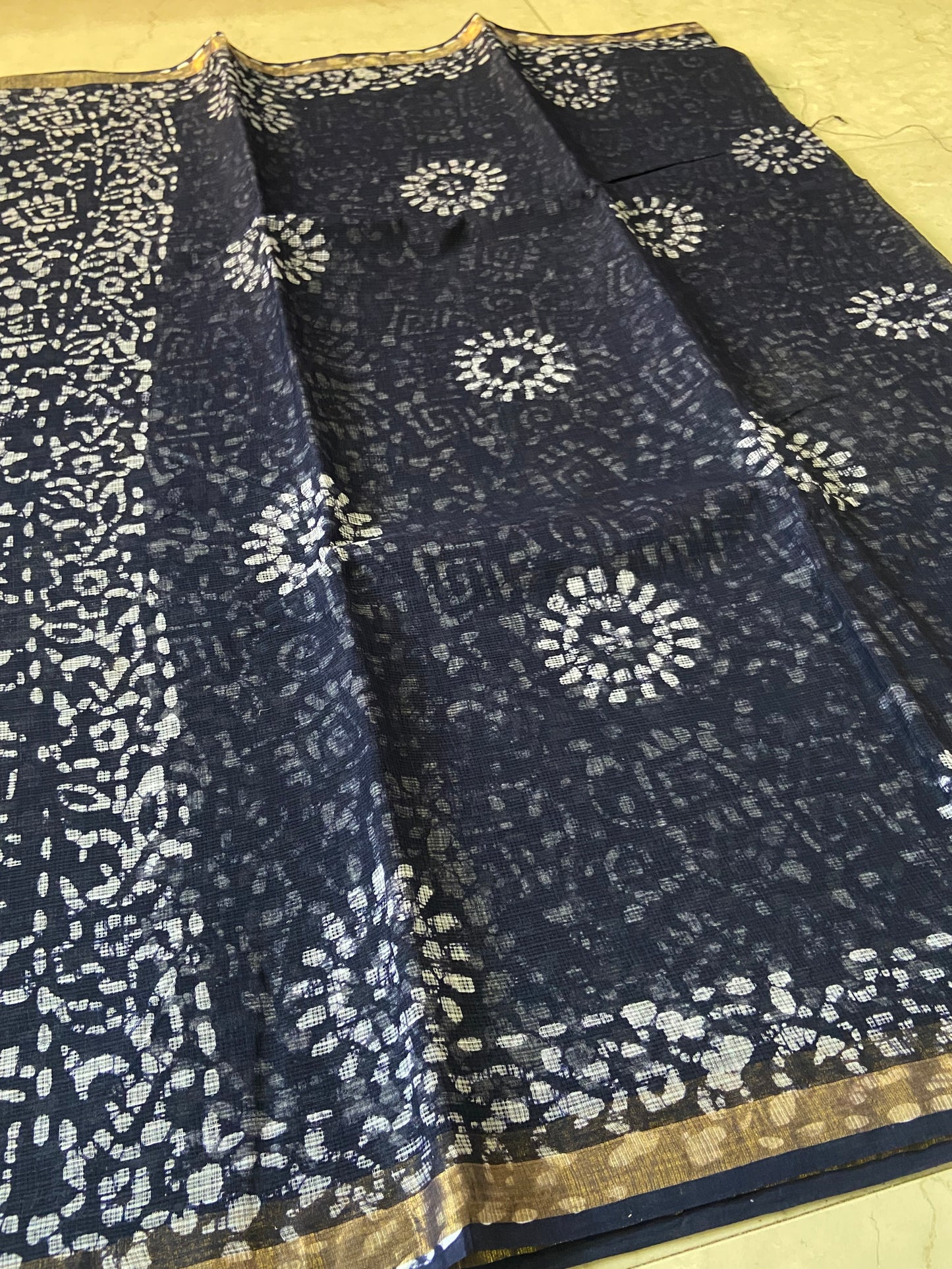 Black cotton kota doria zari border saree