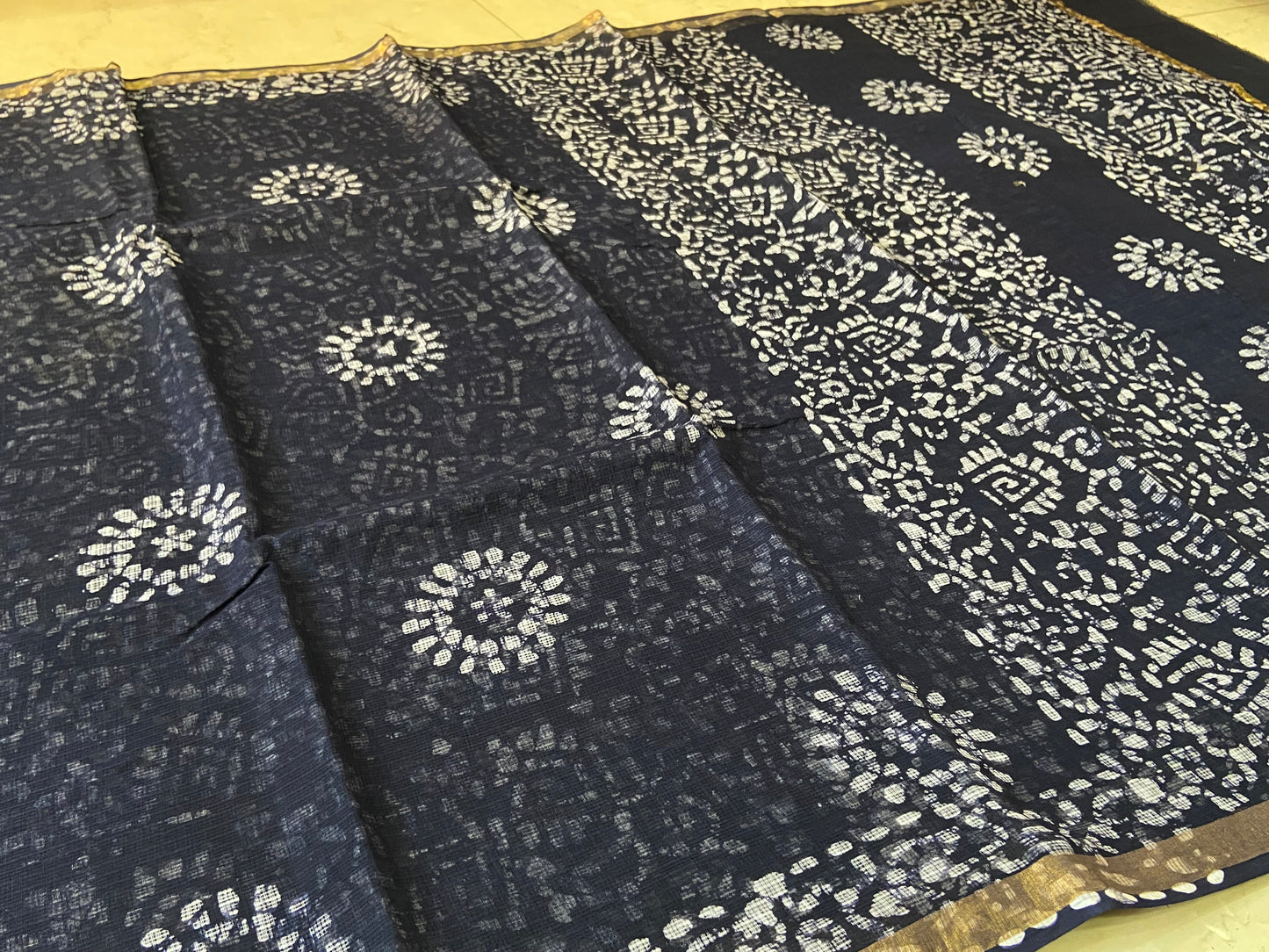 Black cotton kota doria zari border saree