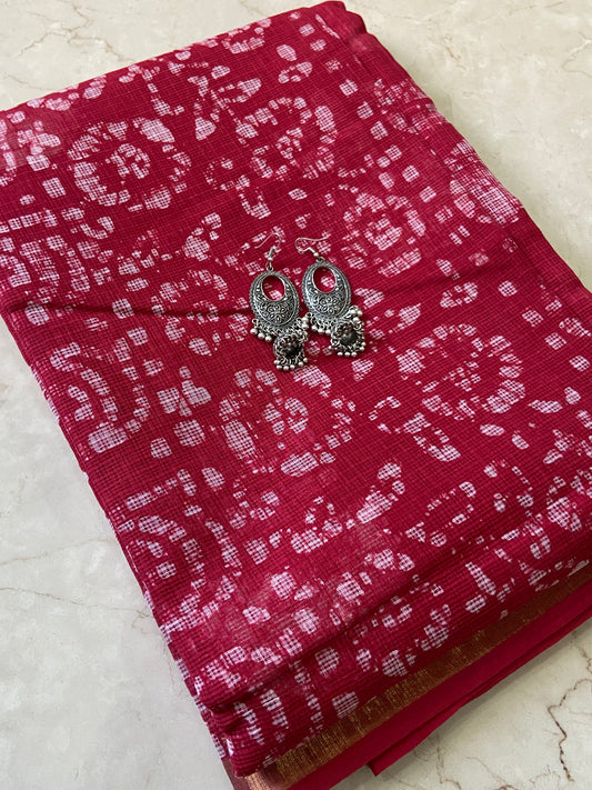 Red cotton kota doria zari border saree