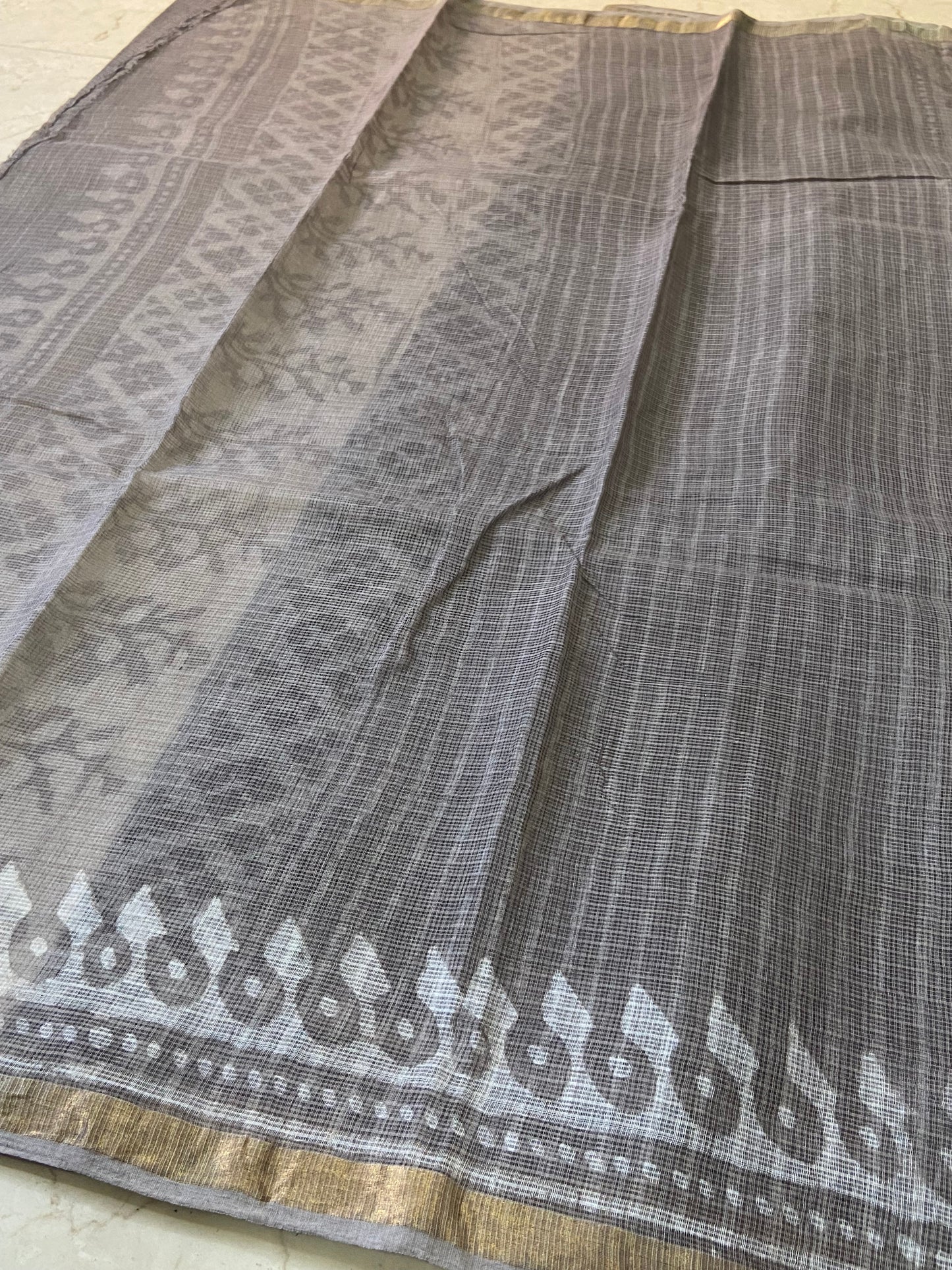 Light grey cotton kota doria saree