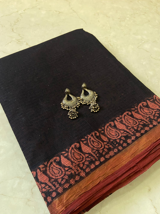 Black and red border cotton kota doria saree