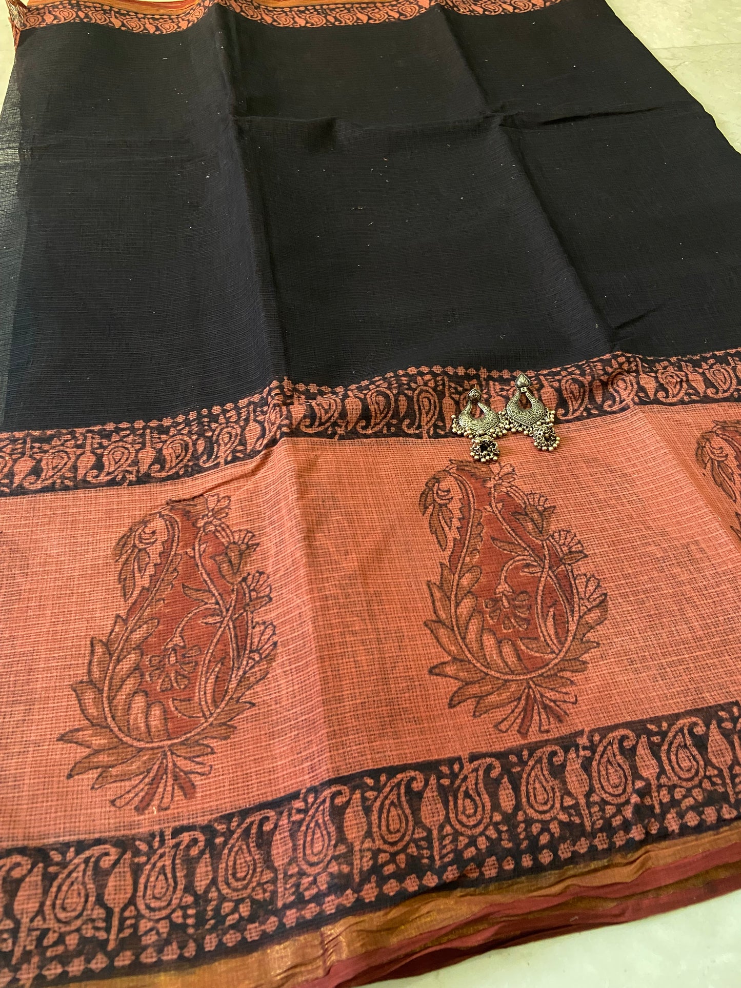 Black and red border cotton kota doria saree