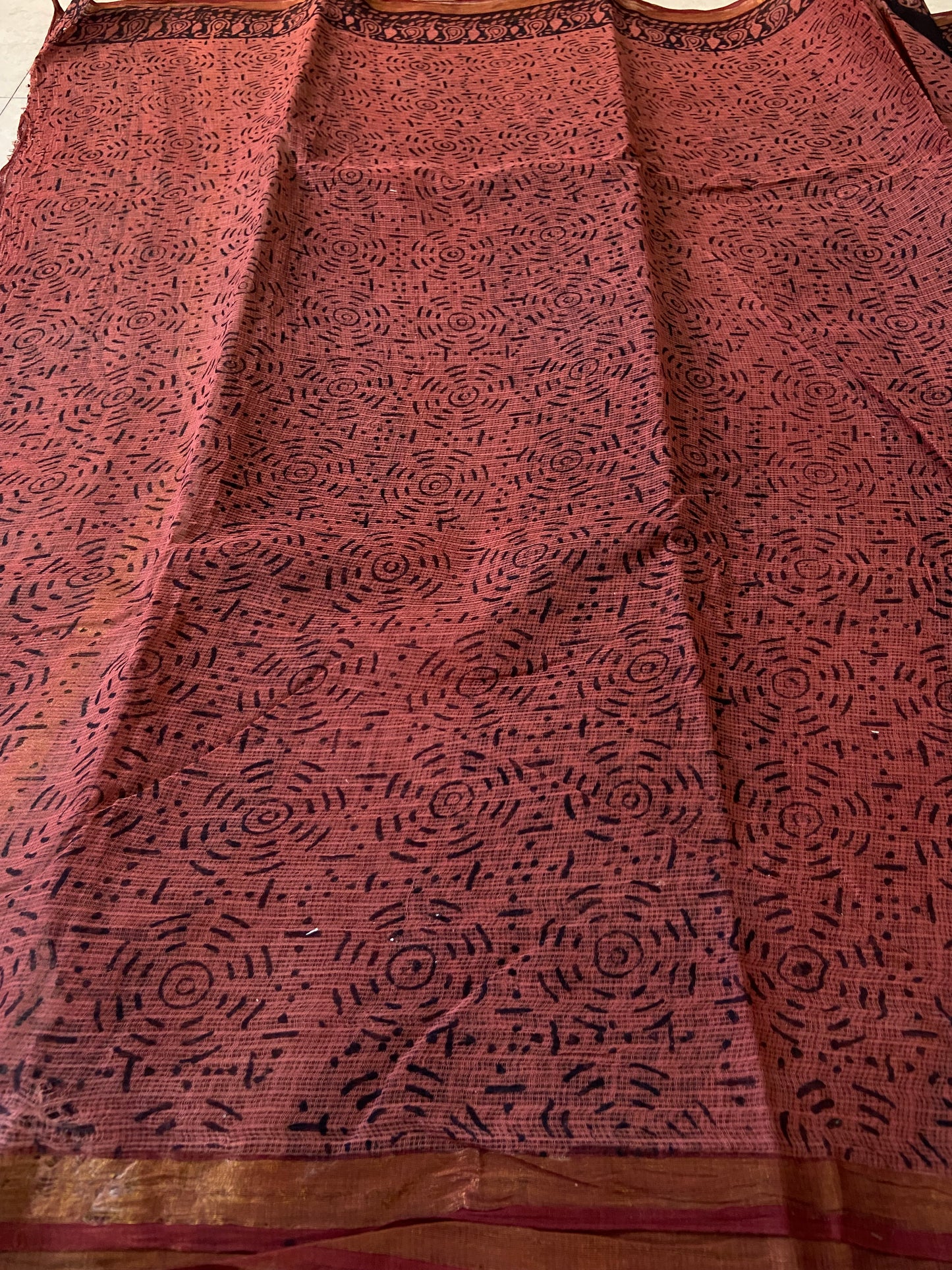 Black and red border cotton kota doria saree