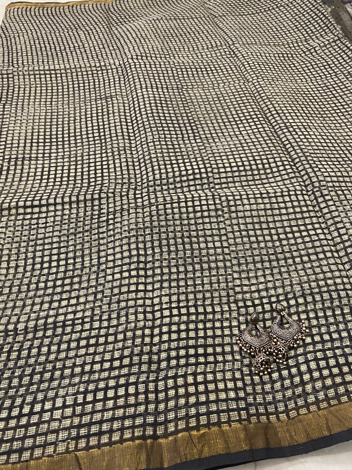 Black checkered cotton kota doria saree