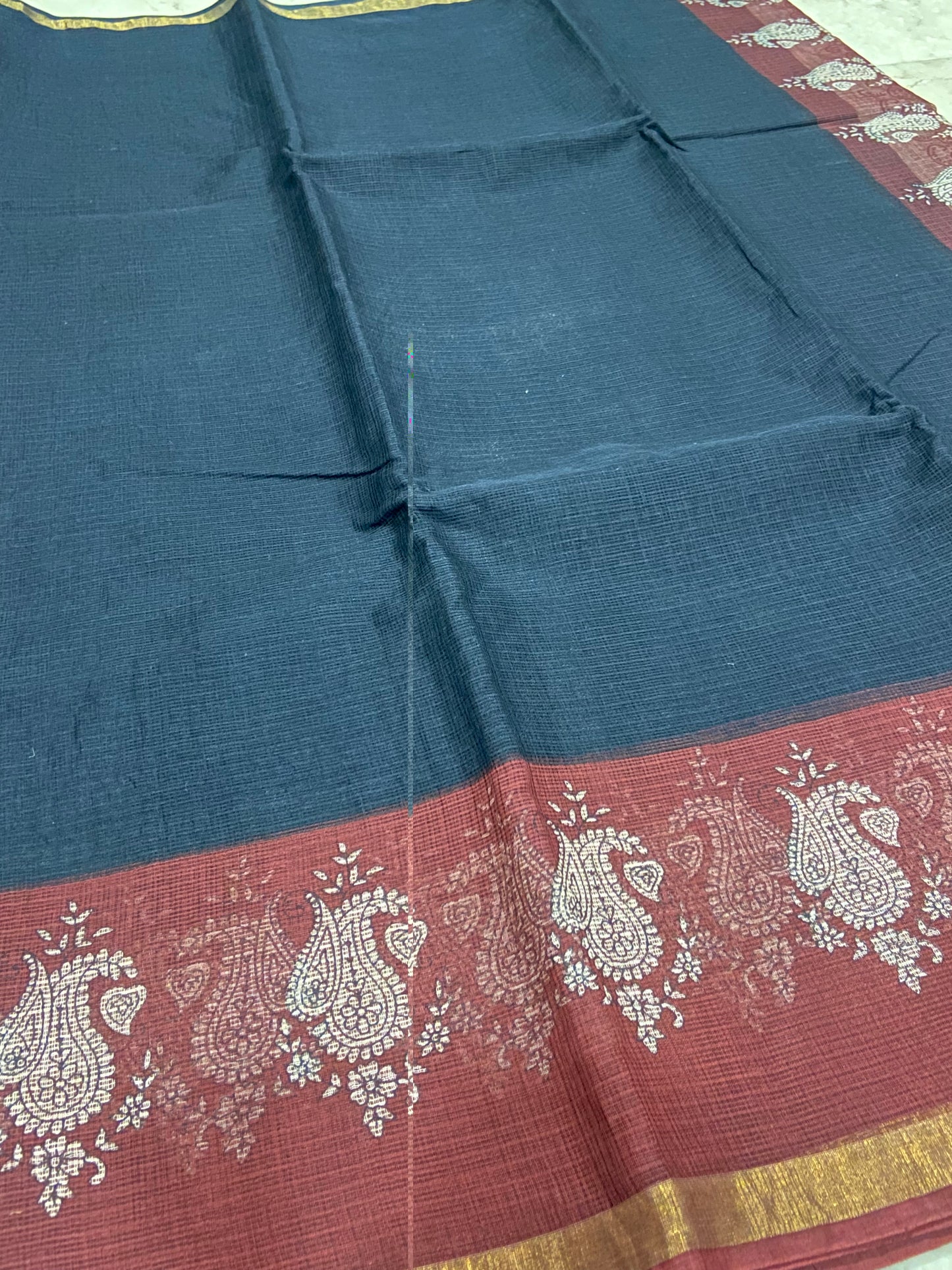 Black cotton kota doria zari border saree