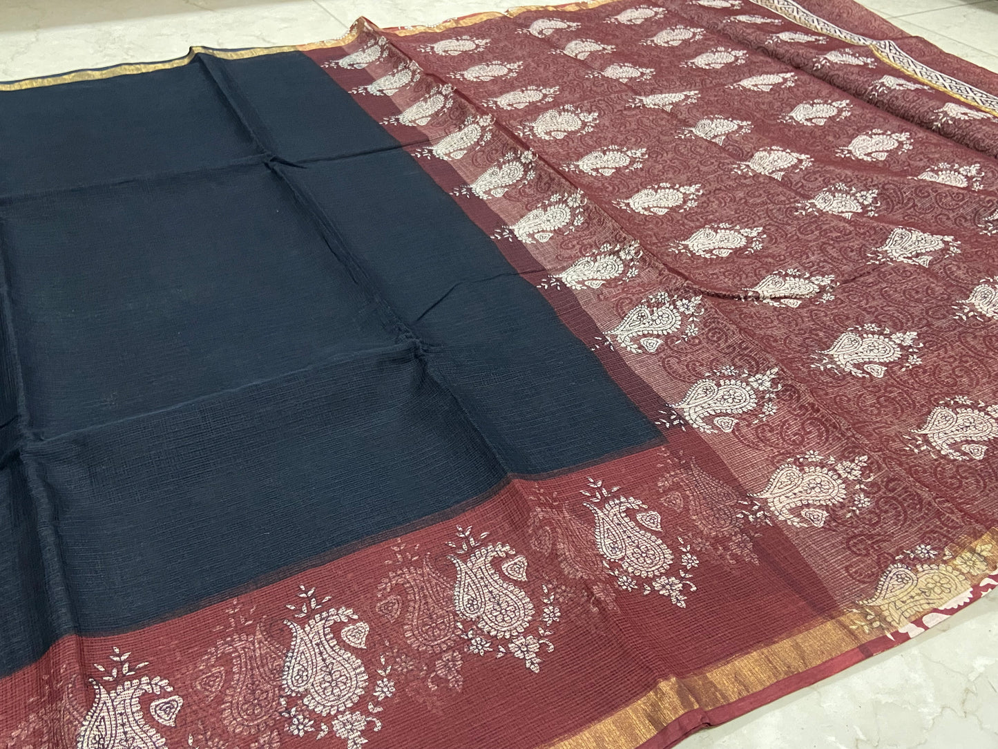 Black cotton kota doria zari border saree