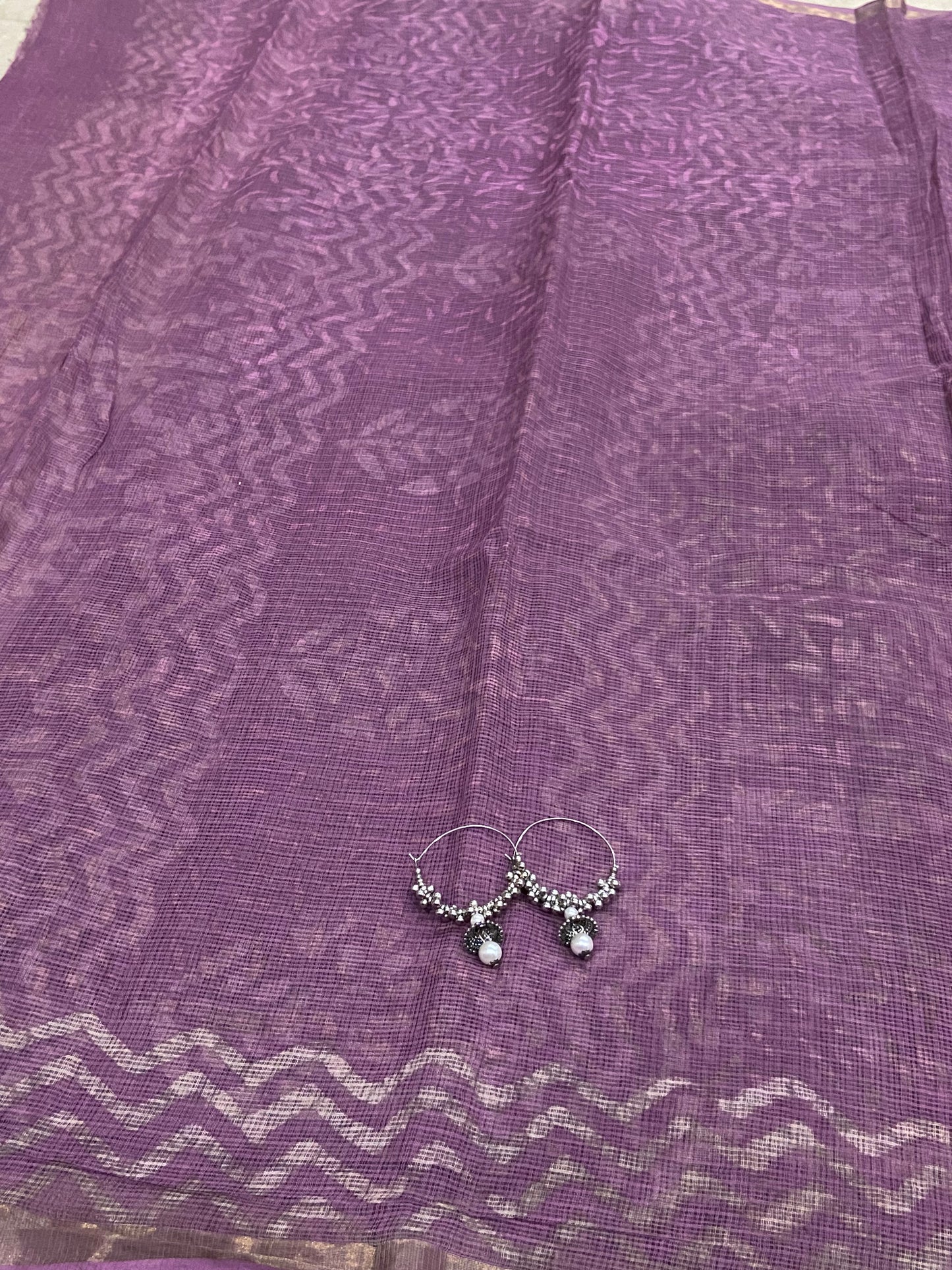 Lilac cotton kota doria zari border saree