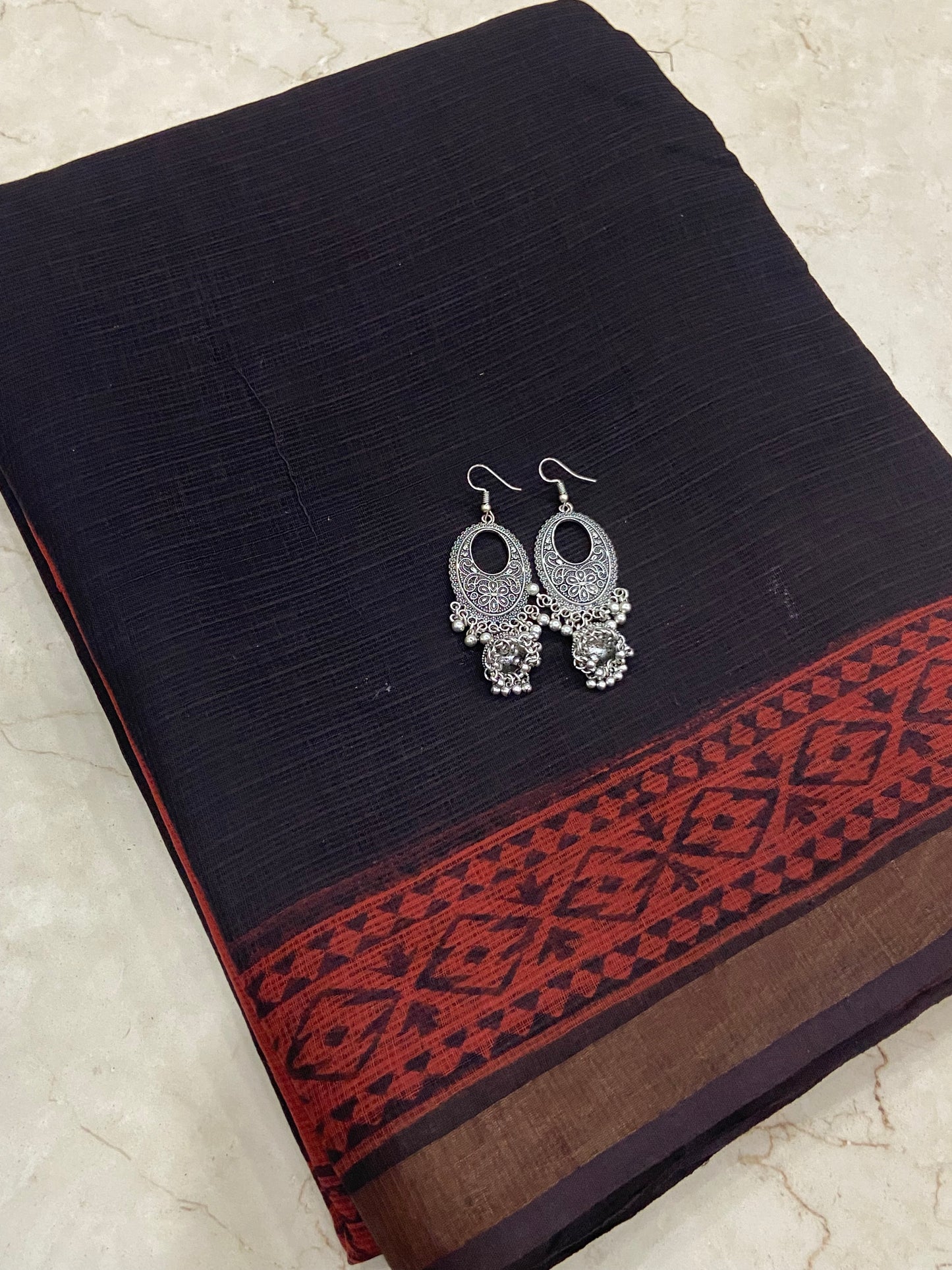Black and ted cotton kota doria saree