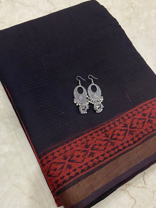 Black and ted cotton kota doria saree