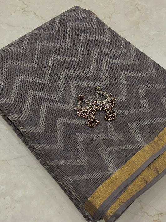 Grey cotton kota doria saree