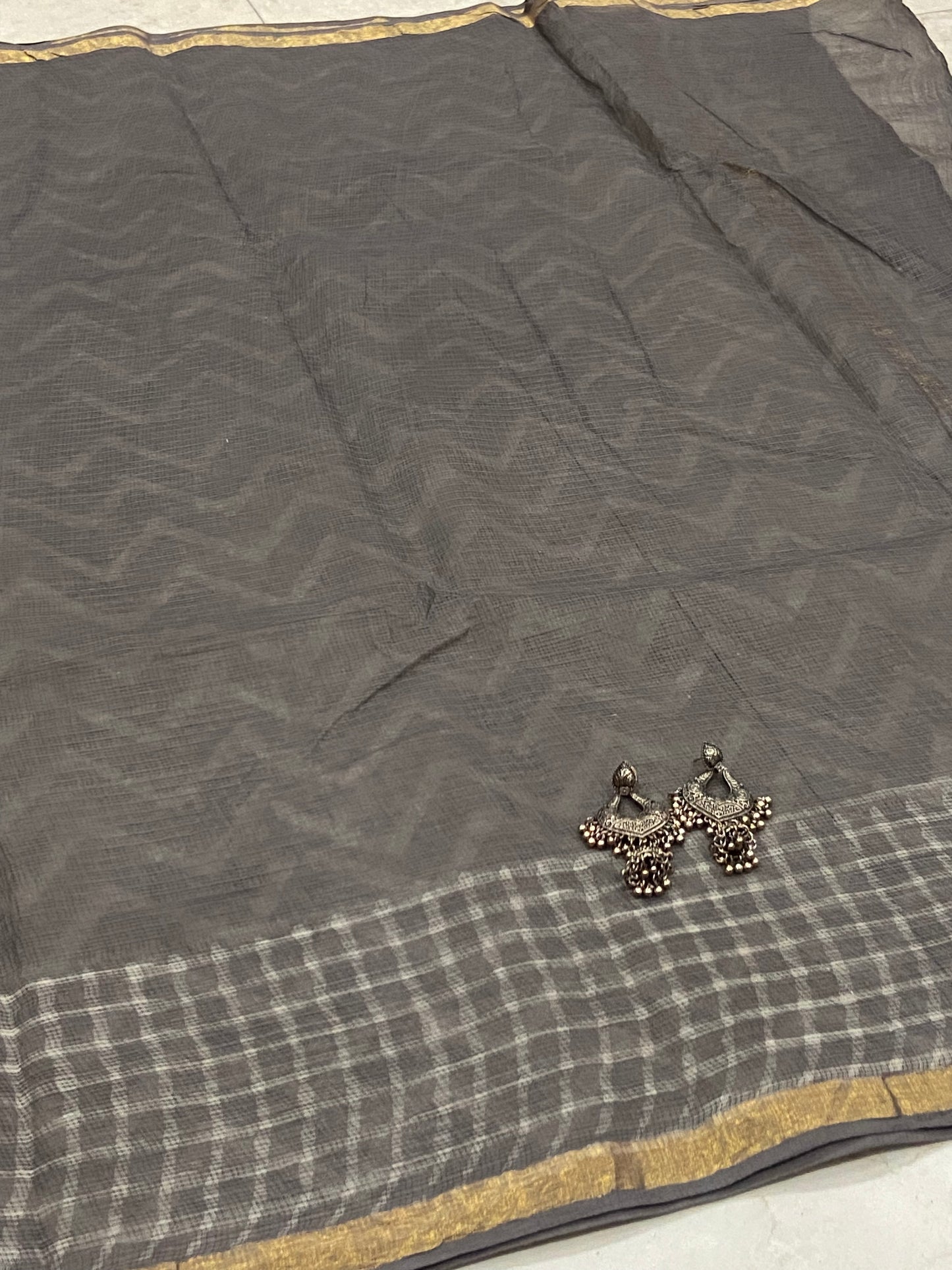 Grey cotton kota doria saree