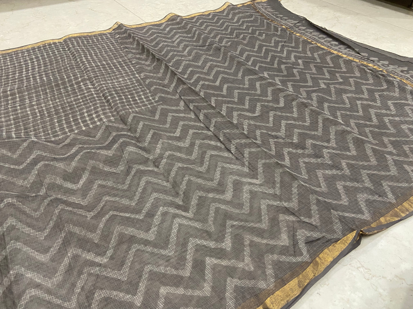 Grey cotton kota doria saree