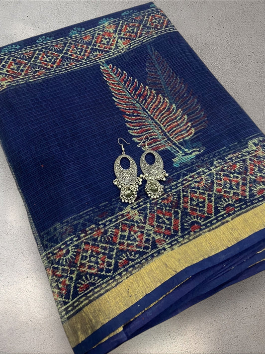 Blue cotton kota doria saree