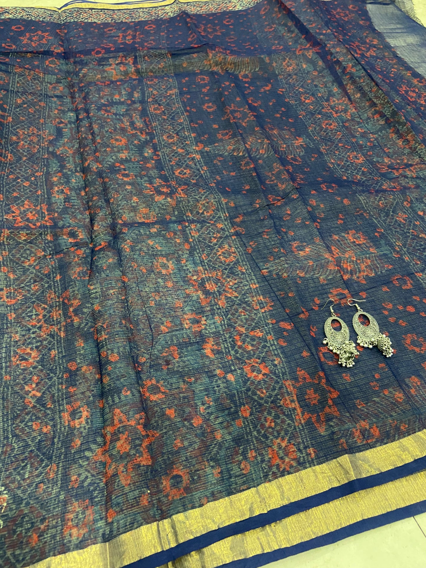 Blue cotton kota doria saree