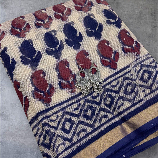 Blue and white cotton kota doria saree