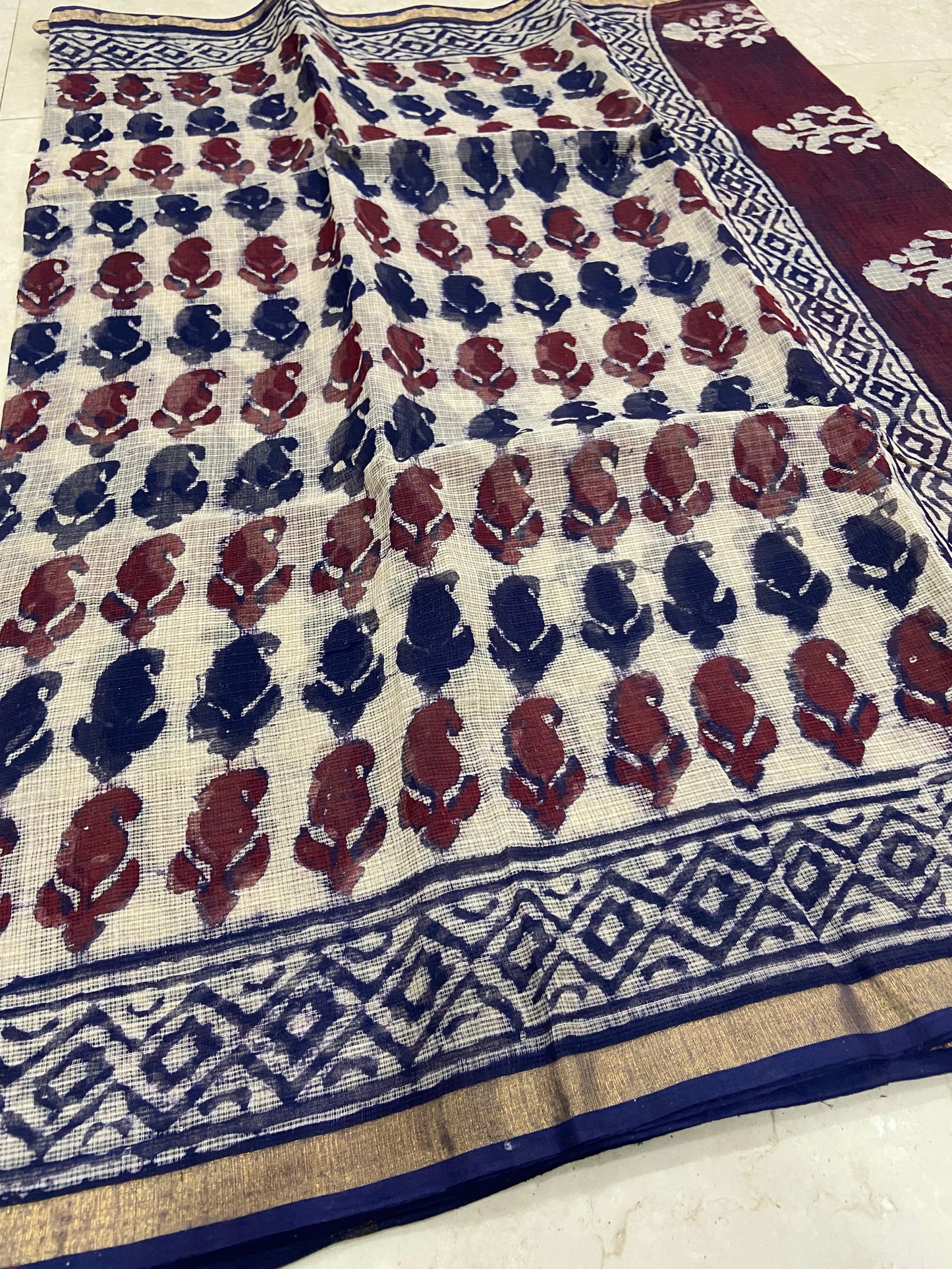 Blue and white cotton kota doria saree