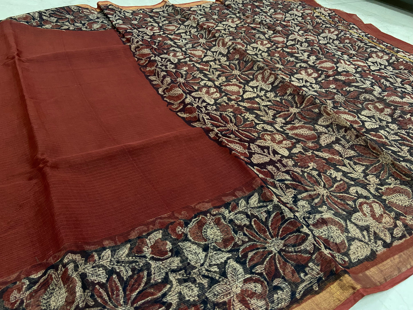 Rustic red cotton kota doria saree