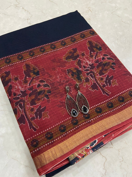 Black and red cotton kota doria saree