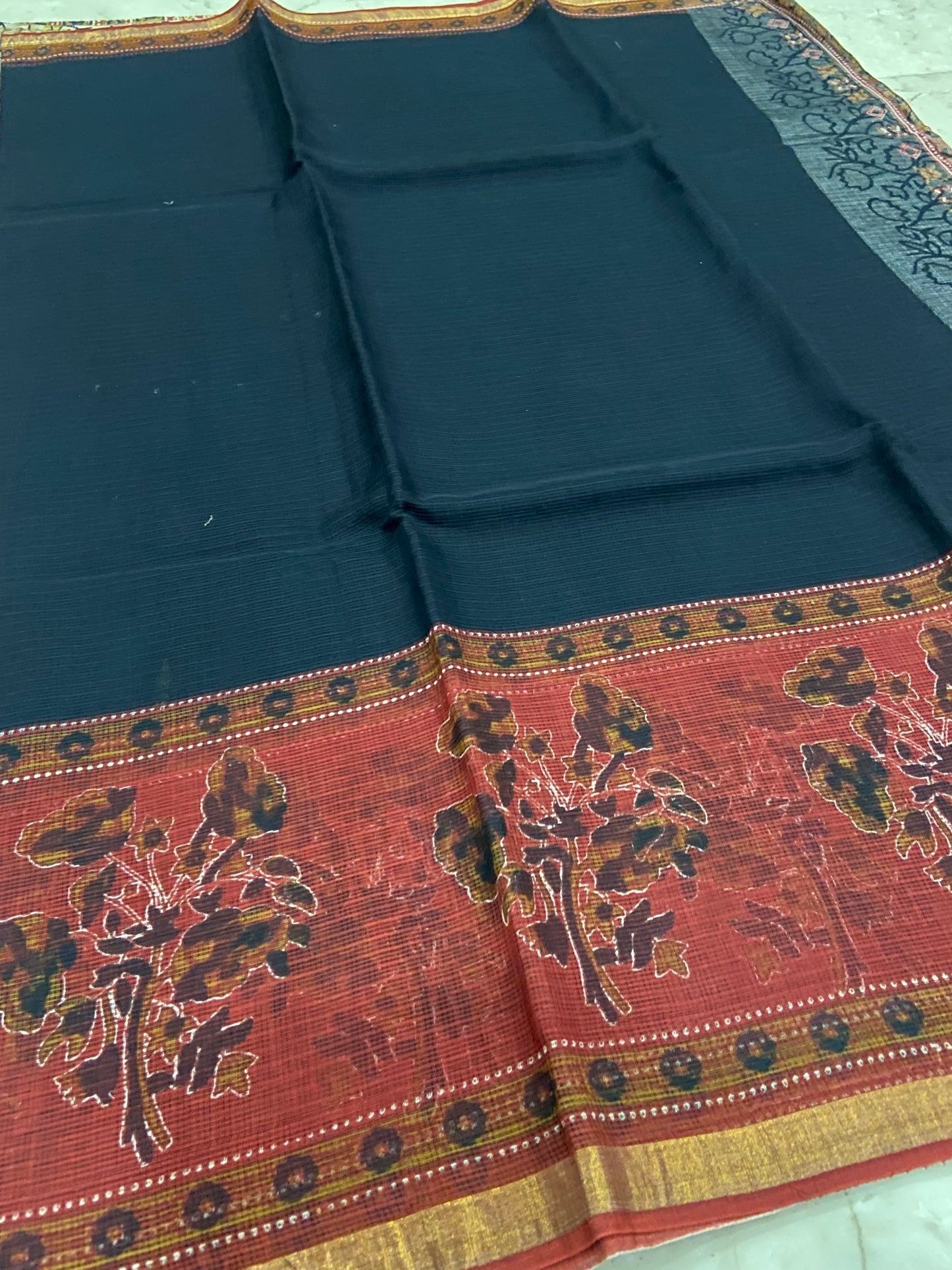 Black and red cotton kota doria saree
