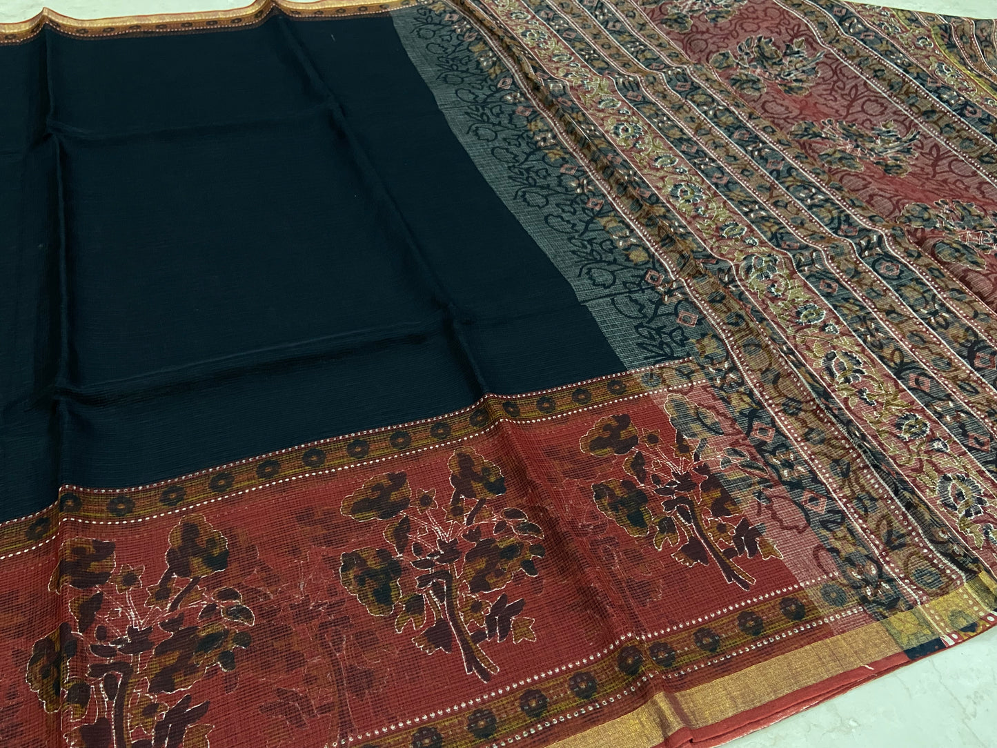 Black and red cotton kota doria saree