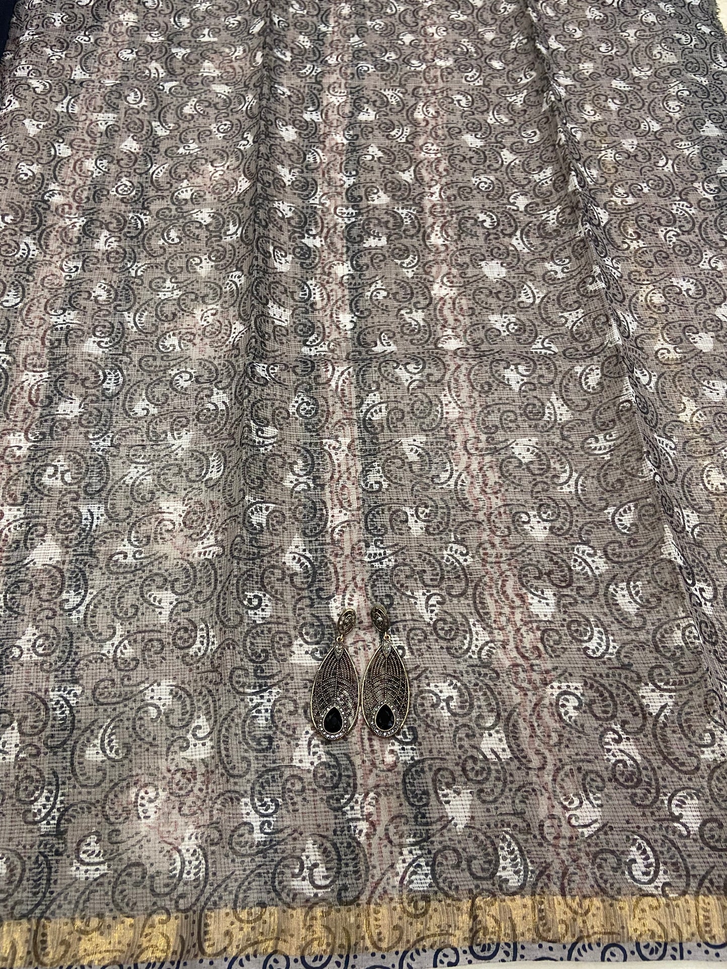 Black and grey border cotton kota doria saree